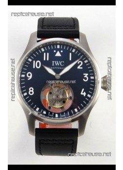 IWC Super Clone Portugese Hand-Wound Genuine Tourbillon Blue Dial Steel Casing Watch