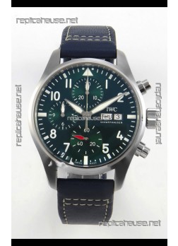 IWC Super Clone Pilot Chronograph Edition Green Dial Leather Swiss Replica Watch 