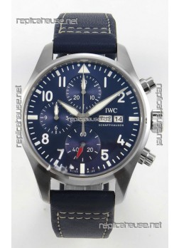 IWC Super Clone Pilot Chronograph Edition Blue Dial Leather Swiss Replica Watch 