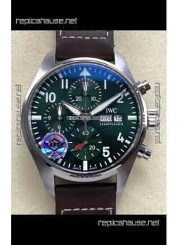 IWC Super Clone Pilot Chronograph Edition Green Dial Leather Swiss Replica Watch 