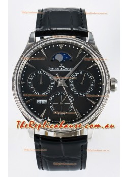 Jaeger LeCoultre Super Clone Master Ultra-Thin Perpetual Calendar Grey Dial Diamonds Watch