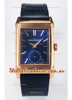 Jaeger-LeCoultre Reverso Super Clone DuoFace Blue/White Rose Gold Replica Watch 