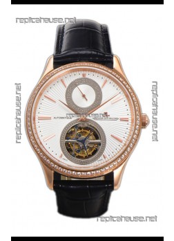 Jaeger LeCoultre Master Ultra-Thin Tourbillon White Dial Rose Gold Casing Watch 