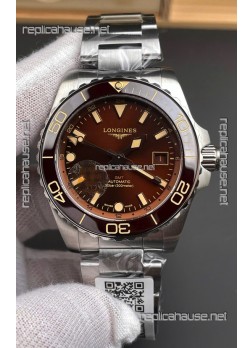 Longines HydroConquest GMT 1:1 Mirror Swiss Replica Watch in Brown Dial Steel Strap