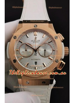 Hublot Classic Fusion Chronograph Rose Gold Casing Steel Dial 1:1 Mirror Replica Watch 