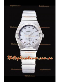 Omega Constellation Ladies Swiss Quartz 1:1 Mirror Replica - Steel Casing in Pearl Dial 