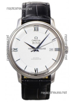 Omega De-Ville Annual Co-Axial Swiss Replica Watch 1:1 Mirror Edition in White Dial 39.5MM