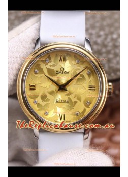 Omega De Ville Floral Dial Swiss Quartz Movement in Two Tone Casing - Gold Dial