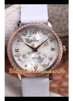 Omega De Ville Floral Dial Swiss Quartz Movement in Two Tone Casing - Steel Dial