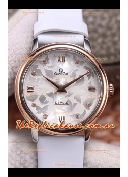 Omega De Ville Floral Dial Swiss Quartz Movement in Two Tone Casing - Steel Dial