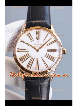 Omega De Ville Tresor Edition Swiss Quartz Watch 36MM Rose Gold Casing White Dial