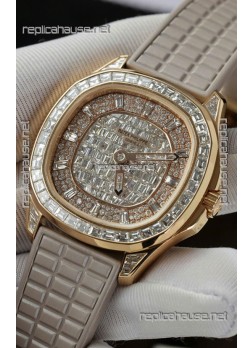 Patek Philippe Aquanaut 5062/450R-001 Rose Gold Diamonds Paved Swiss Replica Watch 