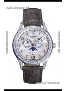 Patek Philippe Complications 4948G Annual Calendar Moonphase Pearl Dial White Gold Swiss Replica 