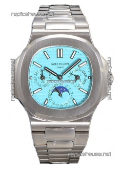 Patek Philippe Nautilus 5740 Perpetual Calendar White Gold Tiffany Dial Swiss Replica Watch 