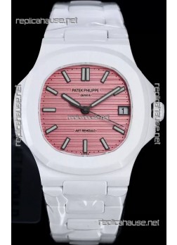 Patek Philippe Nautilus 5711 AET Remould White Ceramic Edition Pink Dial Swiss Replica Watch