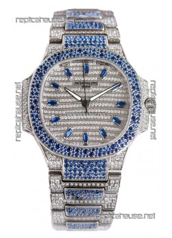Patek Philippe Nautilus 7118R 35MM 1:1 Blue Diamonds Paved Watch in Steel Casing 