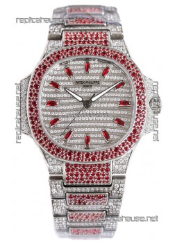 Patek Philippe Nautilus 7118R 35MM 1:1 Red Diamonds Paved Watch in Steel Casing 