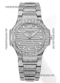 Patek Philippe Nautilus 7118R 35MM 1:1 Diamonds Paved Watch in Steel Casing 