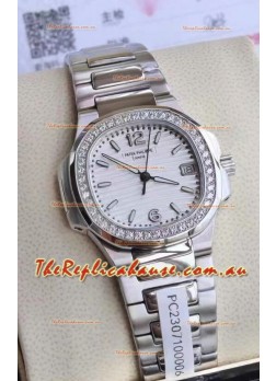 Patek Philippe Nautilus 7010/1G-011 32MM 1:1 Mirror Replica - Genuine Diamonds on Bezel 