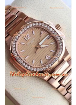 Patek Philippe Nautilus 7010/1GR-012 32MM 1:1 Mirror Replica - Genuine Diamonds on Bezel 