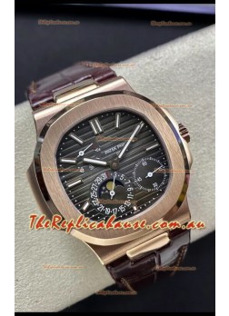 Patek Philippe Nautilus 5712/R 1:1 Quality Swiss Replica Watch in Brown Dial Leather Strap