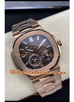 Patek Philippe Nautilus 5712/R 1:1 Quality Swiss Replica Watch in Brown Dial Rose Gold Strap