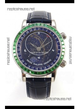 Patek Philippe Grand Complications 6102 Blue Dial Green Diamonds Swiss Replica Watch 