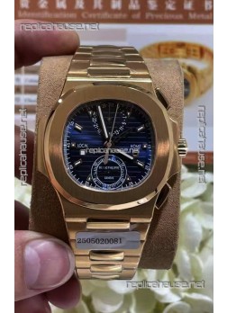 Patek Philippe Nautilus 5990R Rose Gold on 904L Steel Case in Blue Dial - 1:1 Mirror Replica