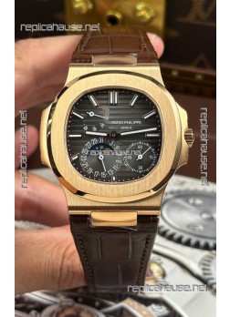 Patek Philippe Nautilus 5712/R 1:1 Quality Swiss Replica Watch in Grey Dial Leather Strap