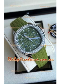 Patek Philippe Aquanaut 5267 Swiss Replica Green Dial in Stainless Steel Diamonds Bezel 38.5MM