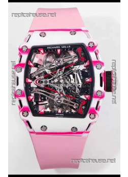Richard Mille RM38-02 White/Pink Carbon Bubba Watson Pink Rubber Tourbillon Movement 1:1 Mirror Replica