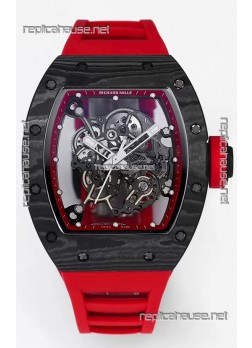 Richard Mille RM055 Black Carbon Casing Red Rubber 1:1 Superclone Genuine Tourbillon Watch 