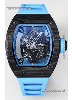 Richard Mille RM055 Black Carbon Casing Blue Rubber 1:1 Superclone Genuine Tourbillon Watch 