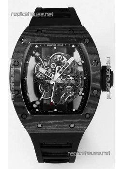 Richard Mille RM055 Black Carbon Casing Black Rubber 1:1 Superclone Genuine Tourbillon Watch 