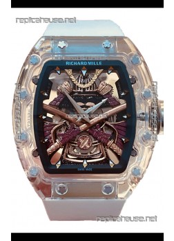 Richard Mille RM047 Samurai Genuine Tourbillon Watch White Strap in Sapphires Casing