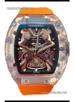 Richard Mille RM047 Samurai Genuine Tourbillon Watch in Orange Strao Sapphires Casing