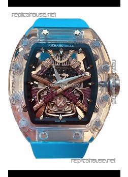 Richard Mille RM047 Samurai Genuine Tourbillon Watch in Sapphires Casing Blue Strap