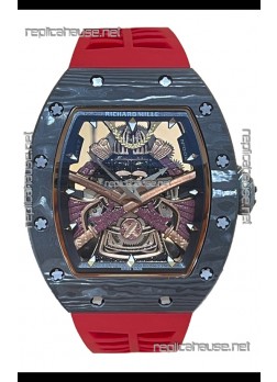 Richard Mille RM047 Samurai Genuine Tourbillon Watch in Carbon Casing Red Strap