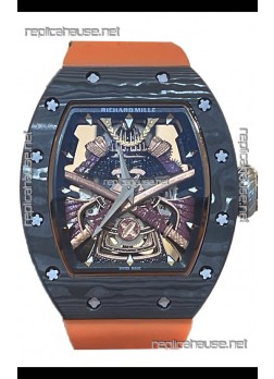 Richard Mille RM047 Samurai Genuine Tourbillon Watch in Carbon Casing Orange Strap