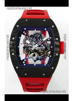 Richard Mille RM055 Black Carbon Casing Red Rubber Strap 1:1 Superclone Genuine Tourbillon Watch 