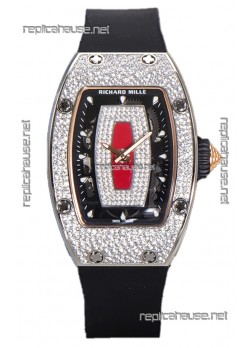 Richard Mille RM007 Diamonds Paved Red Dial 904L Steel Superclone Swiss Watch