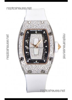 Richard Mille RM007 Diamonds Paved White Strap & Dial 904L Steel Superclone Swiss Watch