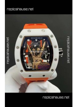 Richard Mille RM66 Flying Genuine Tourbillon White Ceramic Orange Strap Superclone Replica Watch 
