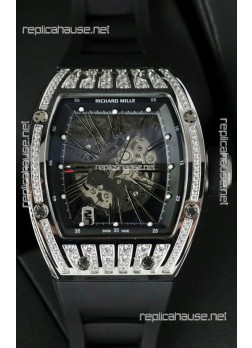Richard Mille RM010 Stainless Steel Replica Watch in Black Strap