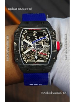 Richard Mille Super Clone RM67-02 Sebastien Ogier Black Carbon TPT 37 Grams Watch Blue Strap