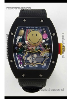 Richard Mille Super Clone RM088 Smiley Tourbillon Black Ceramic Velcro Strap Watch 