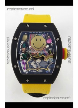 Richard Mille Super Clone RM088 Smiley Tourbillon Black Ceramic Velcro Strap Watch 