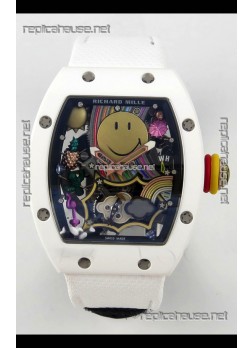 Richard Mille Super Clone RM088 Smiley Tourbillon White Ceramic Velcro Strap Watch 