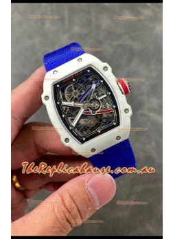 Richard Mille Super Clone RM67-02 Alexis Pinturault White Quartz TPT 37 Grams Watch Blue Strap