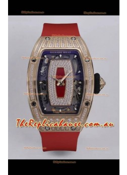 Richard Mille Super Clone RM07-01 Diamonds Paved 904L Rose Gold Casing Automatic Replica Watch